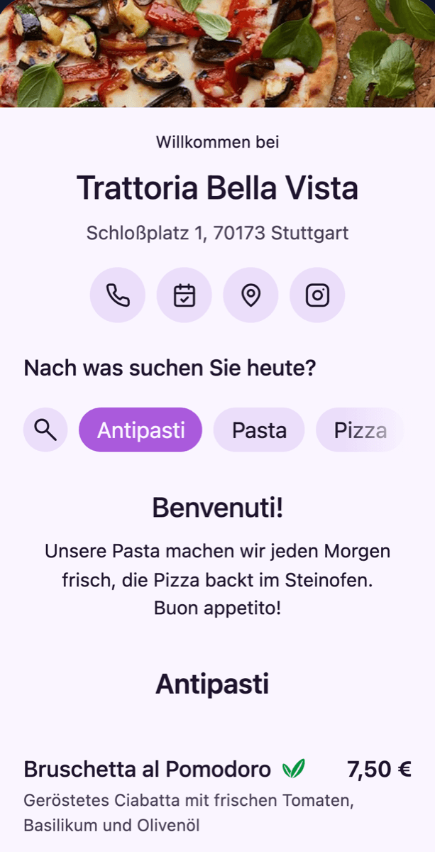 Die Demo-Karte im Design Lebendig mit kompakter Liste