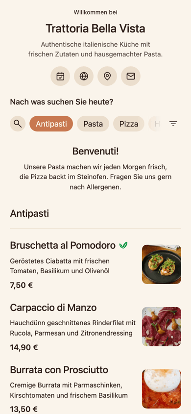 Simpli Speisekarte auf dem Smartphone